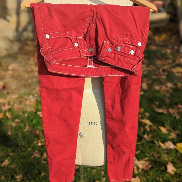 True Religion Red Skinny Jeans with White Stitching Size 25 - Picture 1 of 5